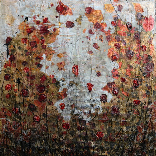 Gold  Poppies and love par Donatella Marraoni, Peinture en vente sur Singulart