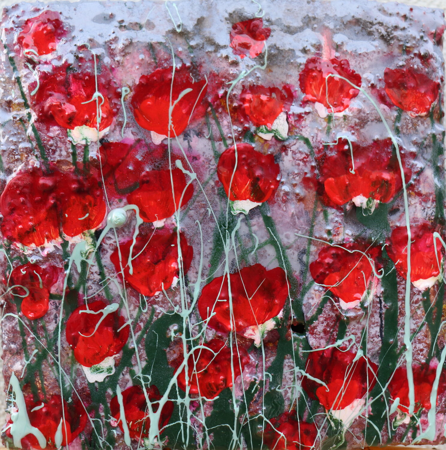 poppies in the cement - painting - sculpture Donatella Marraoni Originalgemälde zu verkaufen