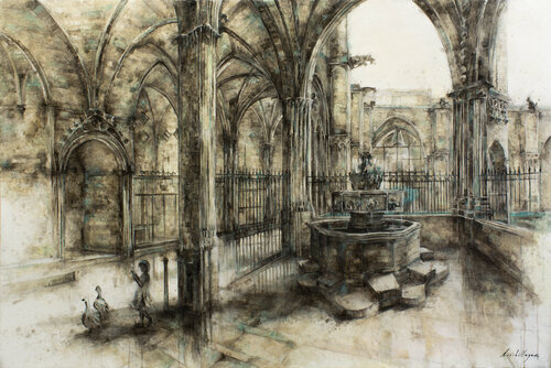 Claustro Catedral de Barcelona di Fernando Arribillaga Martínez, Pittura in vendita su Singulart