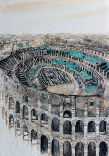 Vista aérea del Coliseo, Roma di Fernando Arribillaga Martínez, Pittura in vendita su Singulart