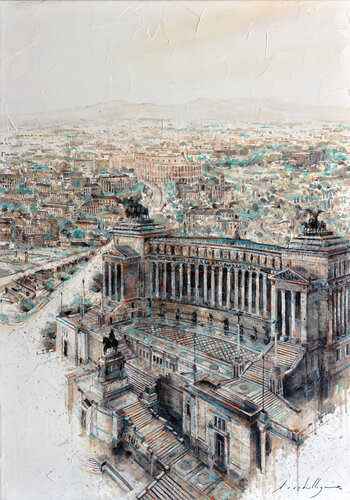 Vista aérea monumento a Victor Emmanuel, Roma di Fernando Arribillaga Martínez, Pittura in vendita su Singulart