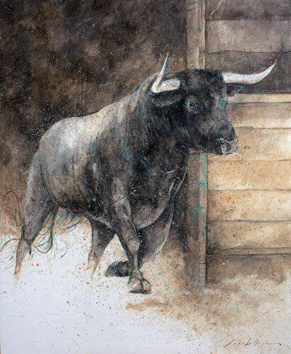Toro Saliendo by Fernando Arribillaga Martínez, 油畫 for Sale on Singulart