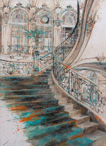 Escaleras Interior Real Casino de Madrid by Fernando Arribillaga Martínez, 油畫 for Sale on Singulart
