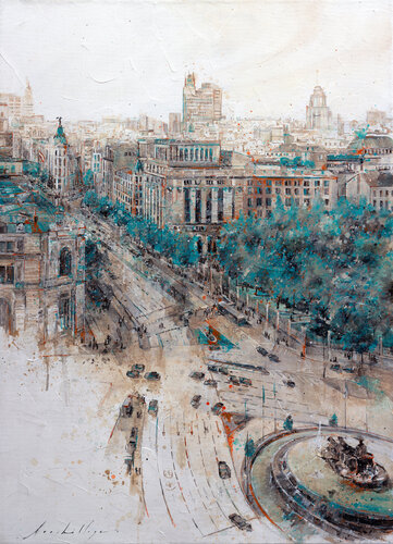 Paseando por Madrid, Vista aérea de Cibeles di Fernando Arribillaga Martínez, Pittura in vendita su Singulart