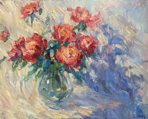 Peonies ans there shade van Genia Sheyn, Schilderij te koop op Singulart