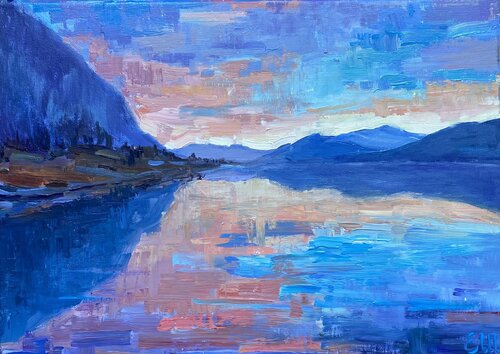 Mountain lake van Genia Sheyn, Schilderij te koop op Singulart