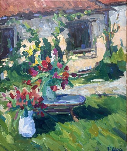 Two bouquets in the garden van Genia Sheyn, Schilderij te koop op Singulart