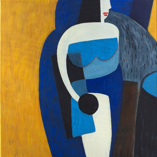 Lady in Blue-interior design, yellow, office art, woman, feminism, contemporary art, oil canvas by Katya Schepina, Painting for Sale on Singulart