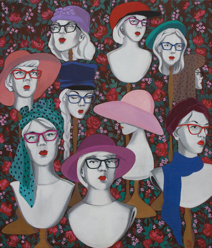 Hat salon - fashion, art, original, woman, red, design interior by Katya Schepina, Painting for Sale on Singulart