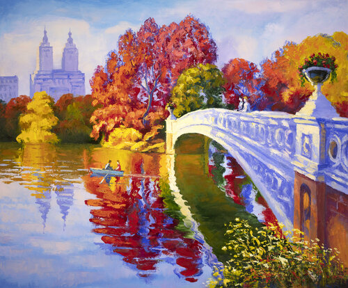 Bow Bridge. Red Fall. Central Park. di Stanislav Sidorov, Pittura in vendita su Singulart