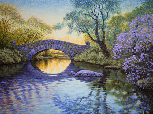 Poetry Evening. Gapstow Bridge. Central Park. di Stanislav Sidorov, Pittura in vendita su Singulart