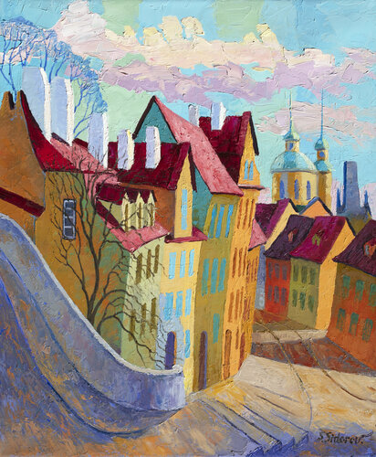 Street in Prague. di Stanislav Sidorov, Pittura in vendita su Singulart
