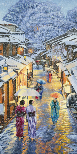 Winter Evening in Kyoto. Japan di Stanislav Sidorov, Pittura in vendita su Singulart