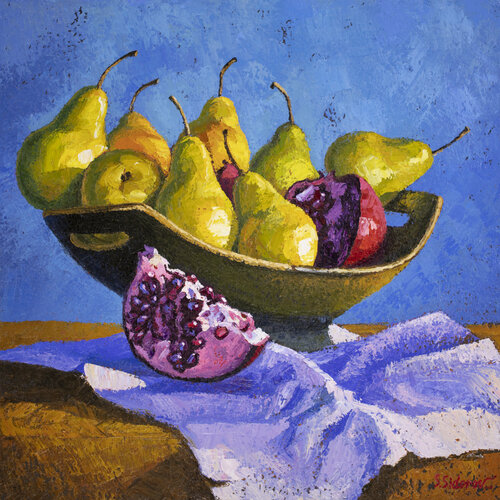 Still Life with Pears and Pomegranates von Stanislav Sidorov, Malerei kaufen auf Singulart