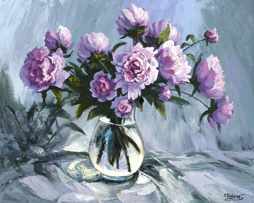 Bouquet with Peonies van Stanislav Sidorov, Schilderij te koop op Singulart