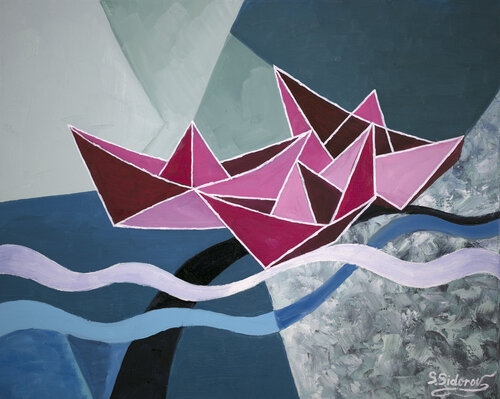 Paper Boats. Faith, Hope, Love van Stanislav Sidorov, Schilderij te koop op Singulart