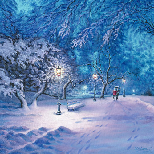 The Street Lights' Warm Glow Central Park New York di Stanislav Sidorov, Stampa in vendita su Singulart