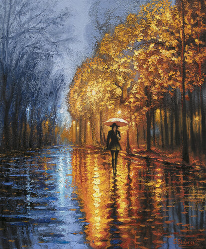 Fall Alley. Golden Reflection. van Stanislav Sidorov, Schilderij te koop op Singulart