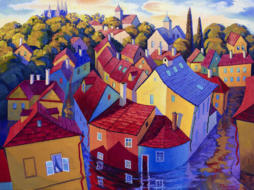 Red Roofs. Prague. van Stanislav Sidorov, Afdruk te koop op Singulart