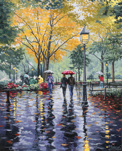 Autumn Rain. Under Umbrella. di Stanislav Sidorov, Pittura in vendita su Singulart