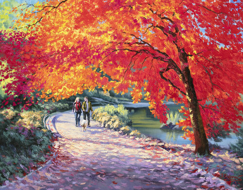 Fall Alley. Ruby Red Autumn. di Stanislav Sidorov, Pittura in vendita su Singulart