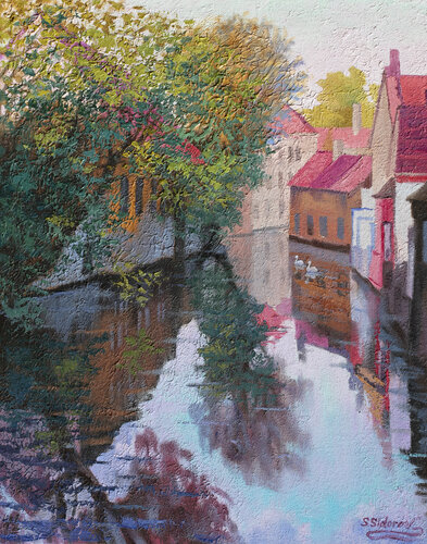 Water Canal in Brugge. van Stanislav Sidorov, Schilderij te koop op Singulart