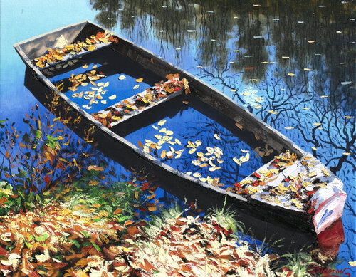 Sky Reflection. Old boat. di Stanislav Sidorov, Pittura in vendita su Singulart