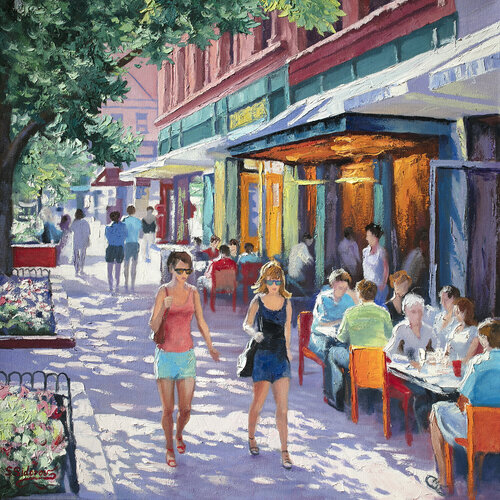 Summer out on the town . Pearl Street Boulder. van Stanislav Sidorov, Schilderij te koop op Singulart