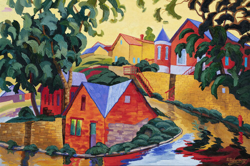 Sunny Day. Old American town. Central Park Colorado. van Stanislav Sidorov, Schilderij te koop op Singulart