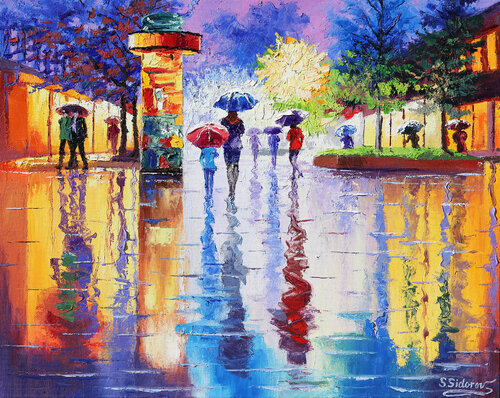Evening Umbrellas van Stanislav Sidorov, Schilderij te koop op Singulart