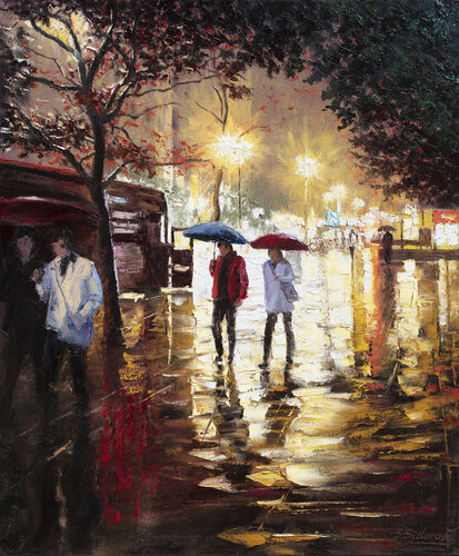 Rainy Night on the Town van Stanislav Sidorov, Schilderij te koop op Singulart