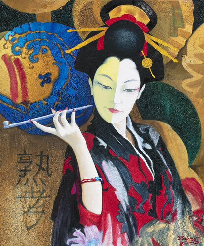 Contemplation. Japanese woman with pipe. van Stanislav Sidorov, Schilderij te koop op Singulart