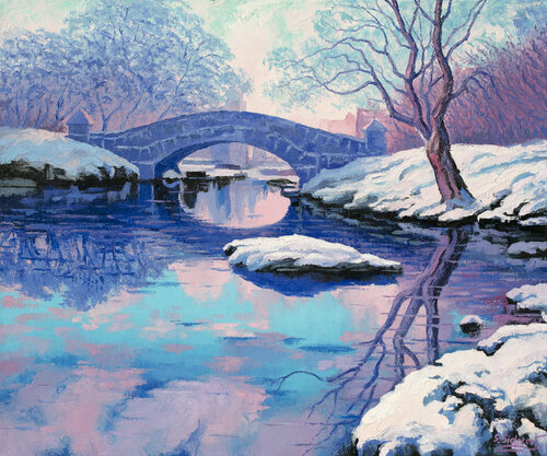 Frosty Twilight Gapstow Bridge Central park New York by Stanislav Sidorov, Painting for Sale on Singulart