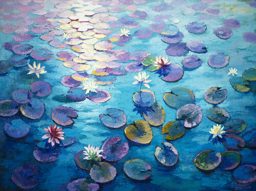 Lilac Lilies.Tranquil Pond van Stanislav Sidorov, Schilderij te koop op Singulart