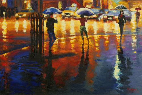 New York  at Night di Stanislav Sidorov, Pittura in vendita su Singulart