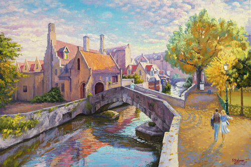 Clear Autumn Day. Canal in Bruges. Belgium. di Stanislav Sidorov, Pittura in vendita su Singulart