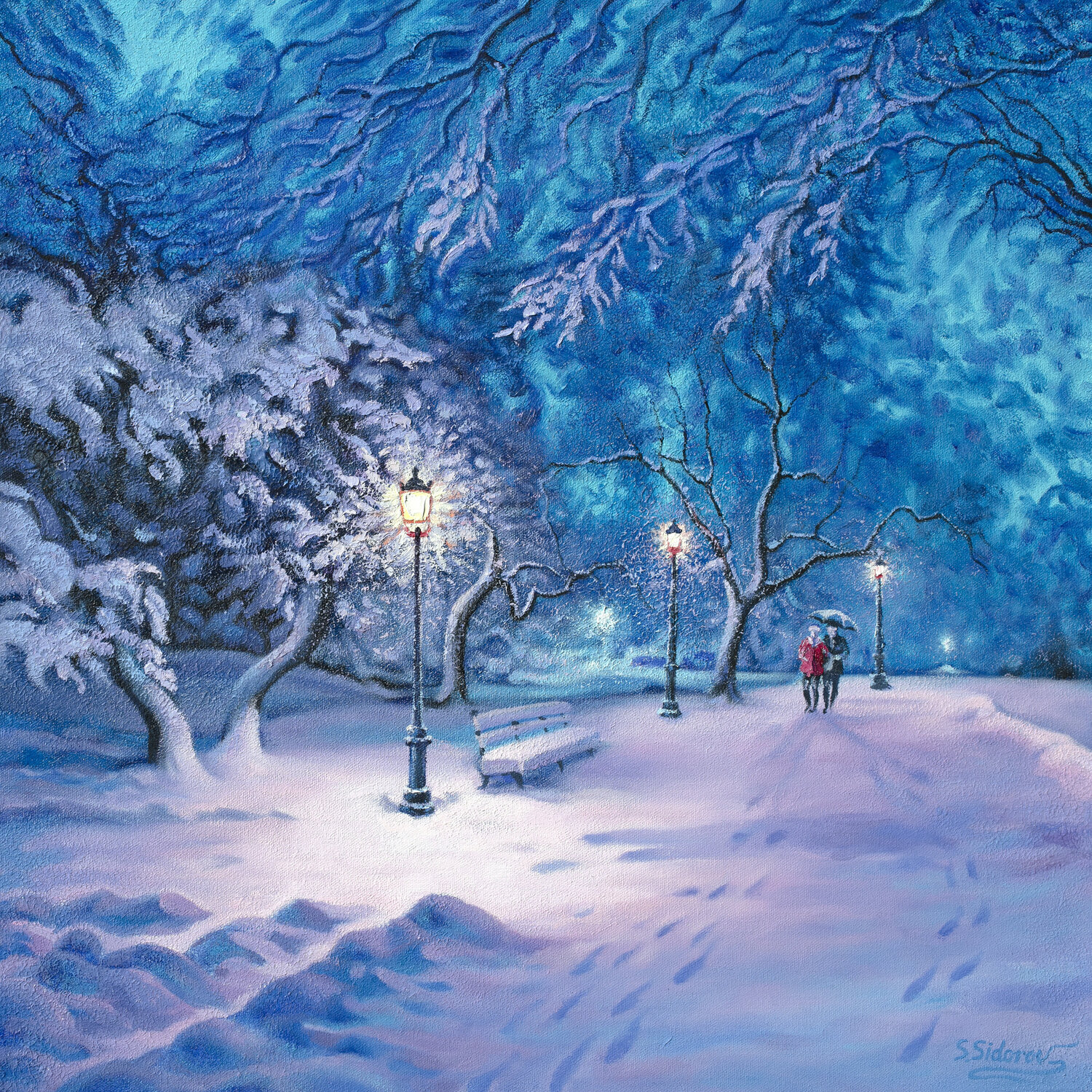 The Street Lights' Warm Glow Central Park New York Stanislav Sidorov Druck zu verkaufen
