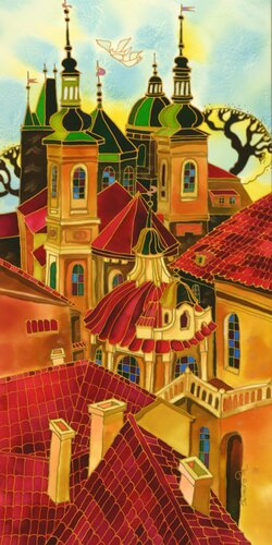 Red Roofs. Prague-2 van Yelena Sidorova, Schilderij te koop op Singulart