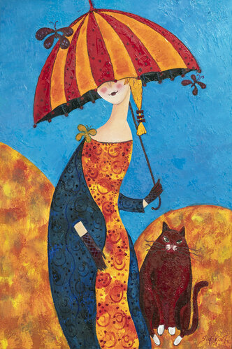 Walking the cat van Yelena Sidorova, Schilderij te koop op Singulart
