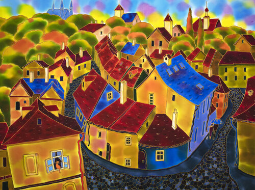 Red Roofs. Prague . van Yelena Sidorova, Schilderij te koop op Singulart