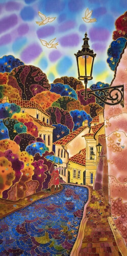 Blue Umbrella. Street in Prague van Yelena Sidorova, Schilderij te koop op Singulart