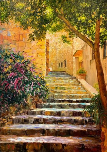 Shady stairs van Yulia Mizyak, Schilderij te koop op Singulart