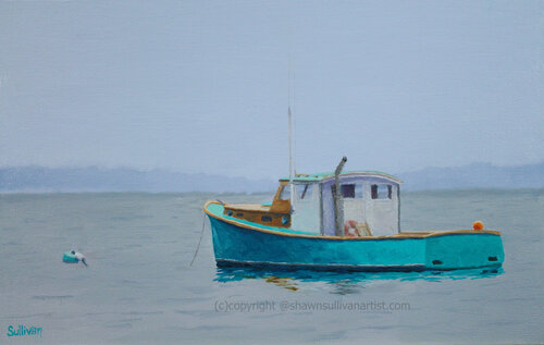 Aqua Lobsterboat di Shawn Sullivan, Pittura in vendita su Singulart