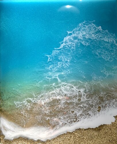 Teal Waves - Everyone is happy here di Ana Hefco, Pittura in vendita su Singulart