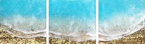 Teal Waves Triptych - Seascape painting Ana Hefco