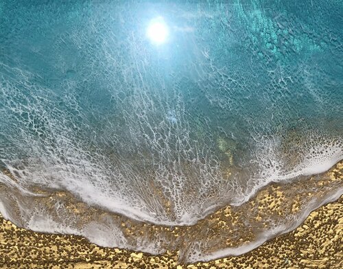 Teal Waves #38 - Seascape painting by the sea di Ana Hefco, Pittura in vendita su Singulart