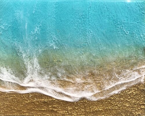 Teal Waves #49 - Seascape painting Ana Hefco