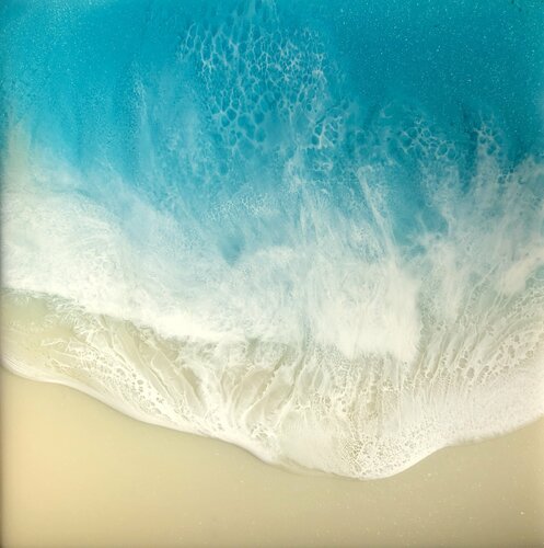 White Sand Beach #10 Small Ocean Beach Painting van Ana Hefco, Schilderij te koop op Singulart