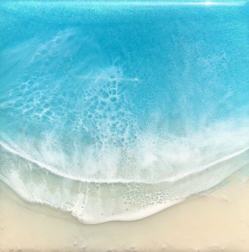 White Sand Beach #22 Small Ocean Beach Painting van Ana Hefco, Schilderij te koop op Singulart