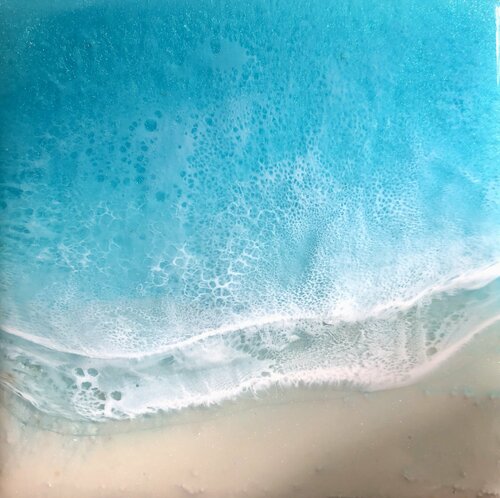 White Sand Beach #21 Small Ocean Beach Painting van Ana Hefco, Schilderij te koop op Singulart